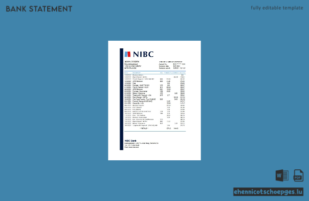 Beispiel-Excel-Vorschau eines Kontoauszugs der NIBC (Niederlande)